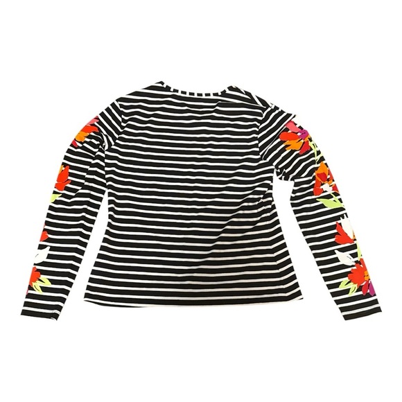 Lands' End Black and White Striped Swim shirt with Floral Accents Size XS - Picture 2 of 4